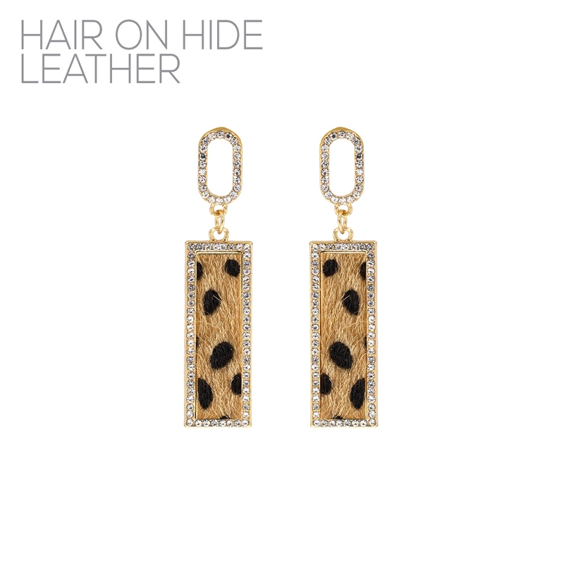 27495 RHINESTONE RECTANGLE CHEETAH DANGLE EARRINGS