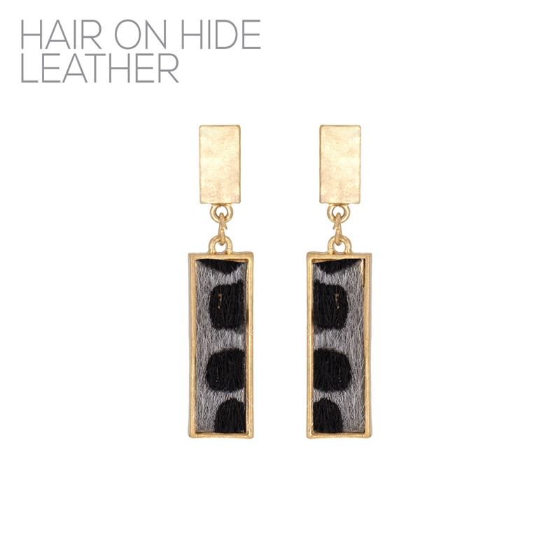 27497 GOLD ANTIQUE HAIR ON HIDE RECTANGLE POST EARRINGS