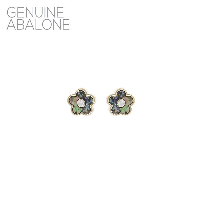 27569 ABALONE RHINESTONE FLOWER STUD EARRINGS