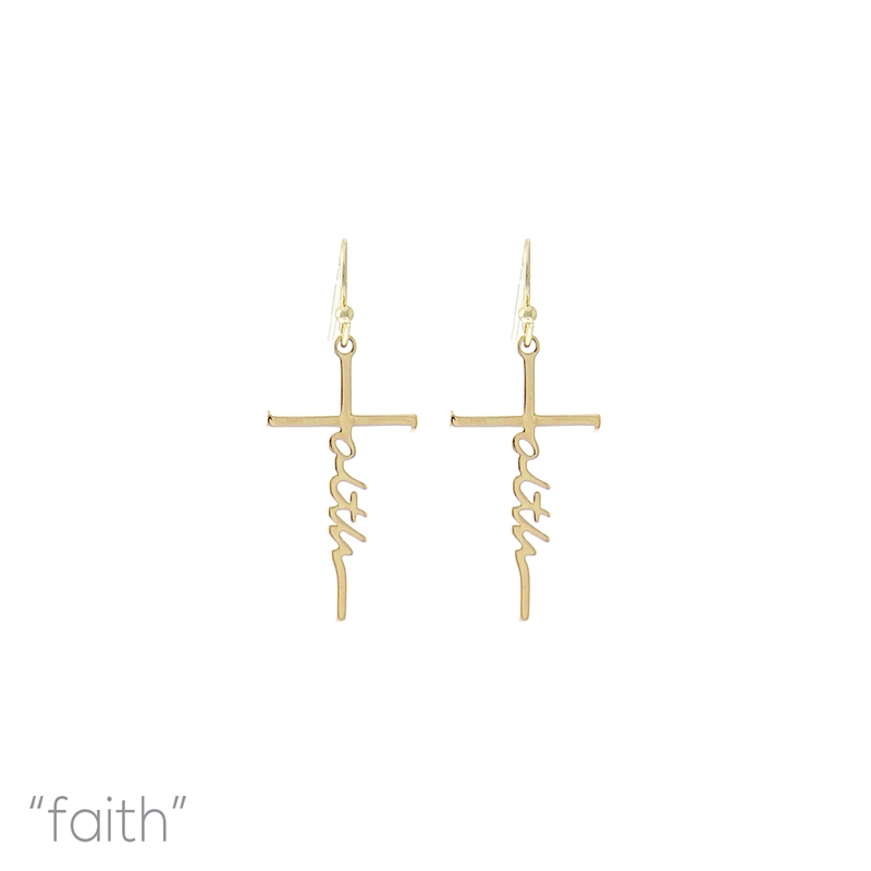 27619 CURSIVE ANTIQUE FAITH CROSS SMALL EARRINGS