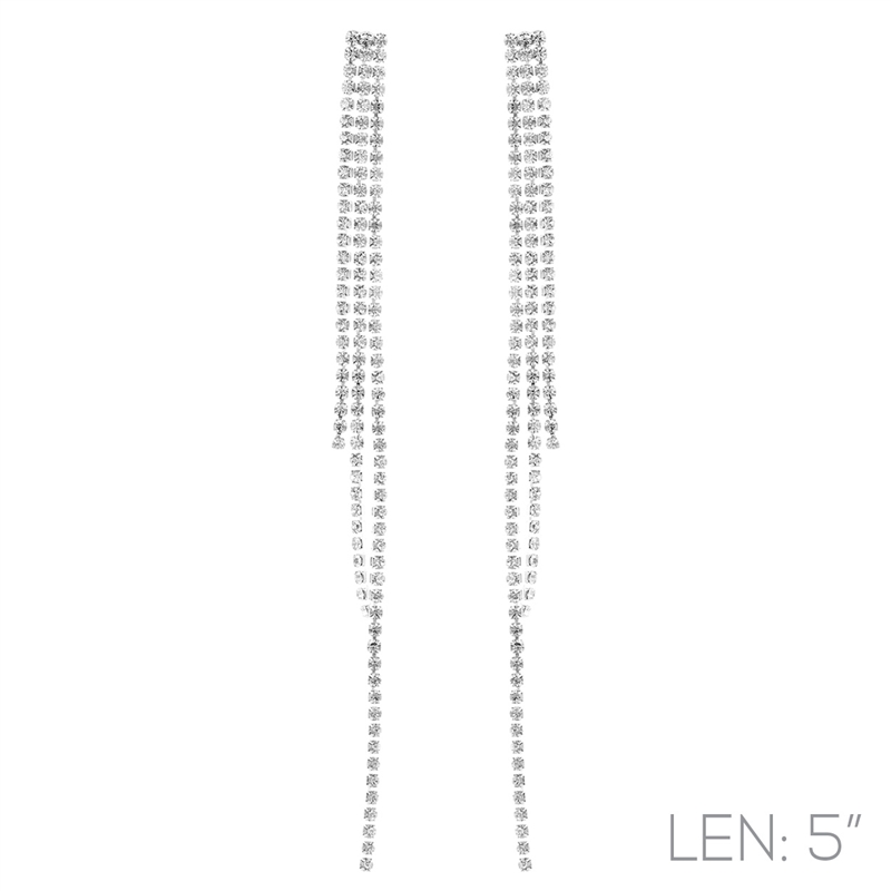 27675 SILVER RHINESTONE THREE LINE TASSEL EARRINGS