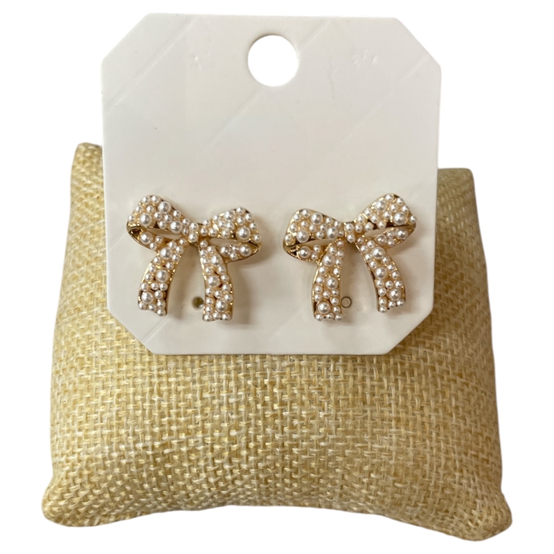 28024 SMALL PEARL ENCRUSTED BOW STUD EARRINGS