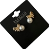 28009 CZ RHINESTONE BOW & PEARL STUD EARRINGS