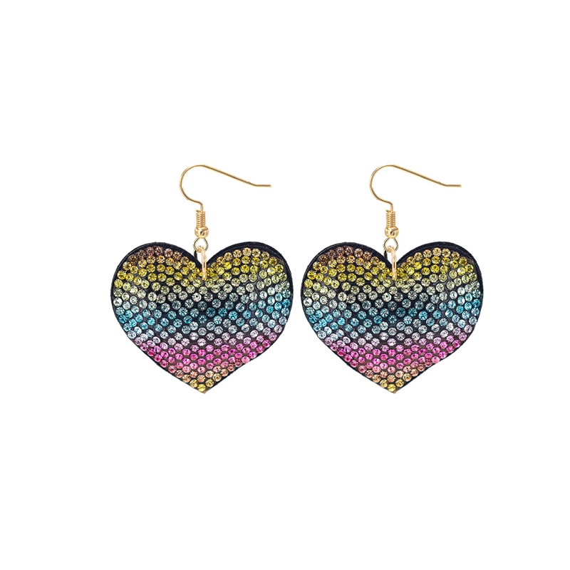 28311 RHINESTONE MULTI COLOR HEART EARRINGS