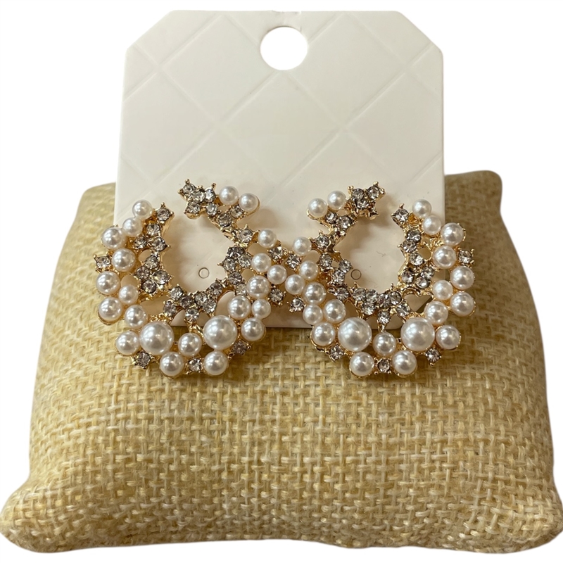 28330 GOLD RHINESTONE PEARL ROUND STUD EARRINGS