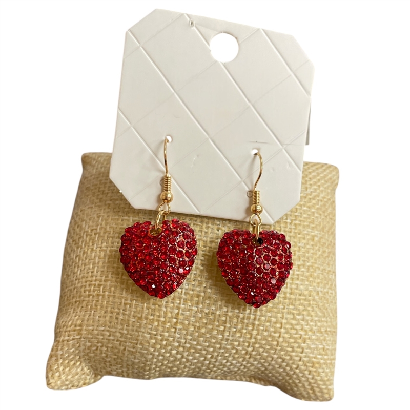 28334R    RHINESTONE RED HEART EARRINGS
