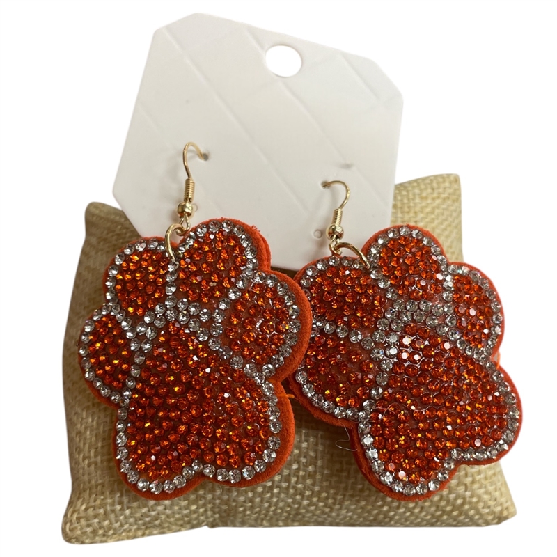 28356 ORANGE WHITE PAW EARRINGS