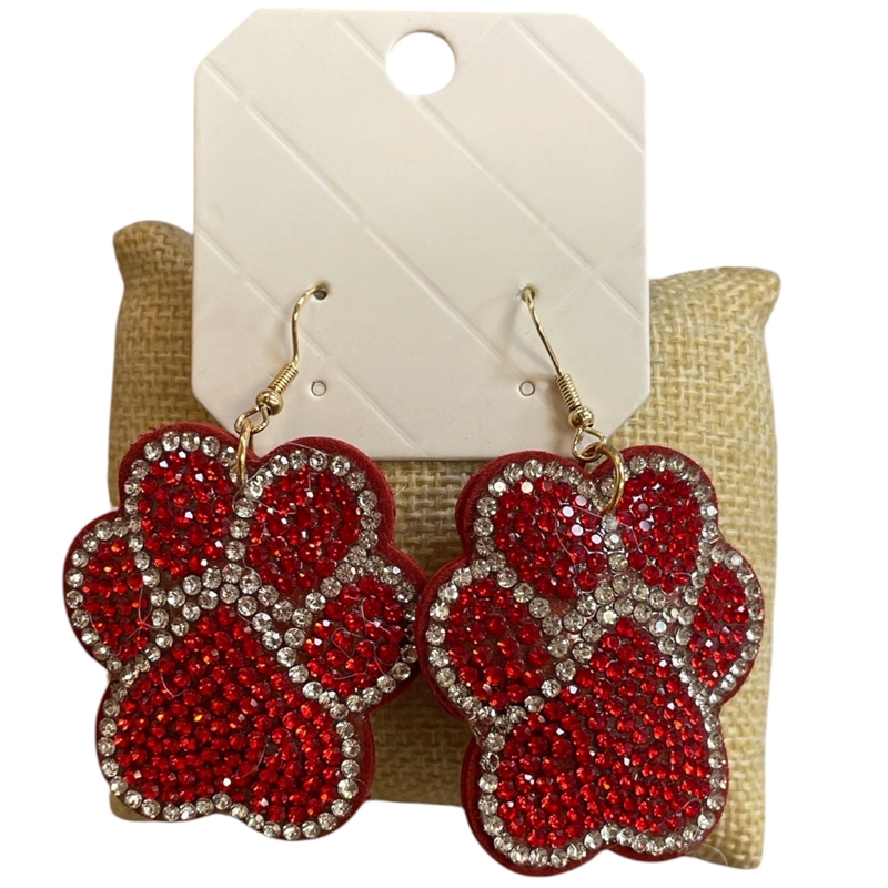 28356R BLING PUFF RED PAW EARRINGS