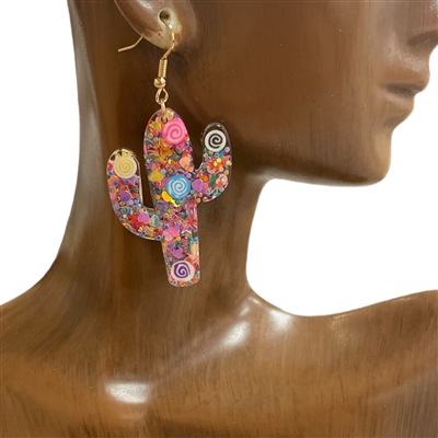 28451 ACRYLIC MULTI COLOR CACTUS EARRINGS