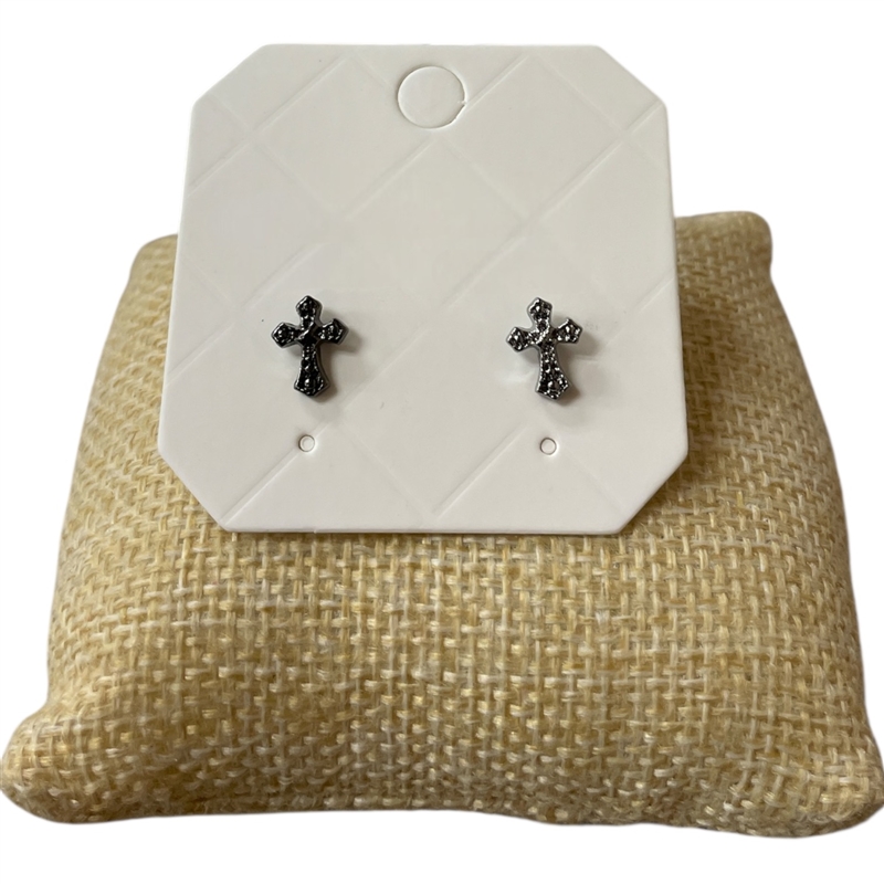 28558 TINY RHINESTONE CROSS STUD EARRINGS