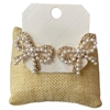 28566 LARGE PEARL & RHINESTONE BOW STUD EARRINGS