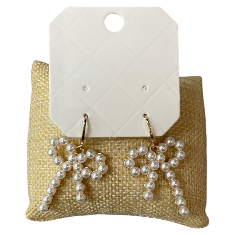 28567 PEARL BOW DROP HUGGIE EARRINGS