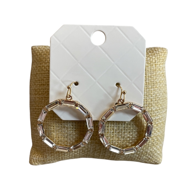 28643 CLEAR BAGUETTE GOLD CIRCLE DANGLE EARRINGS
