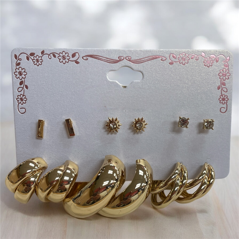 28715  GOLD STUD 6PCS SET EARRINGS