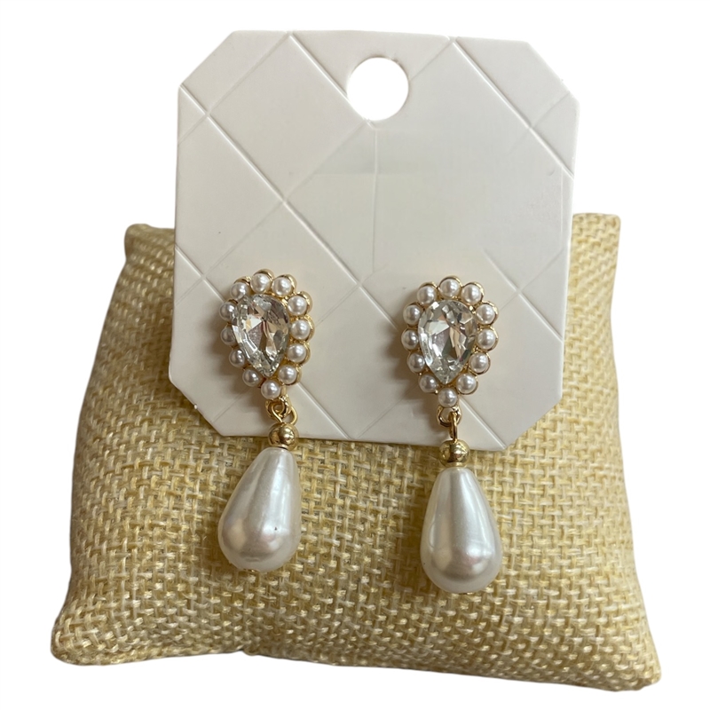 28819 CRYSTAL TEARDROP PEARL STUD EARRINGS