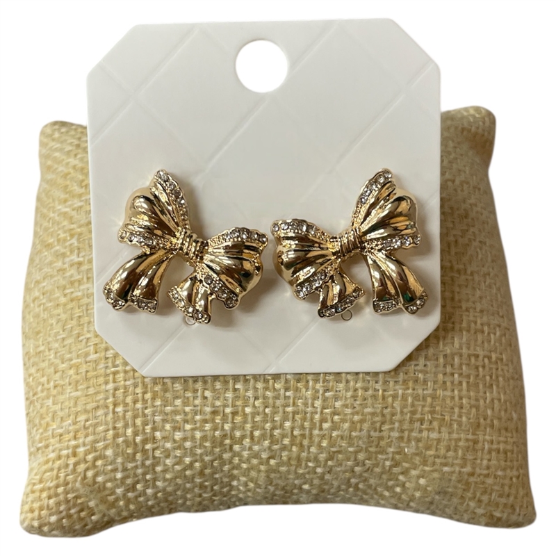 28842 RHINESTONE PUFF BOW STUD EARRINGS