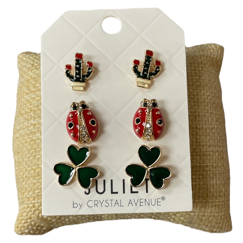 28886 LADY BUG MULTI 3PC SET STUD EARRINGS