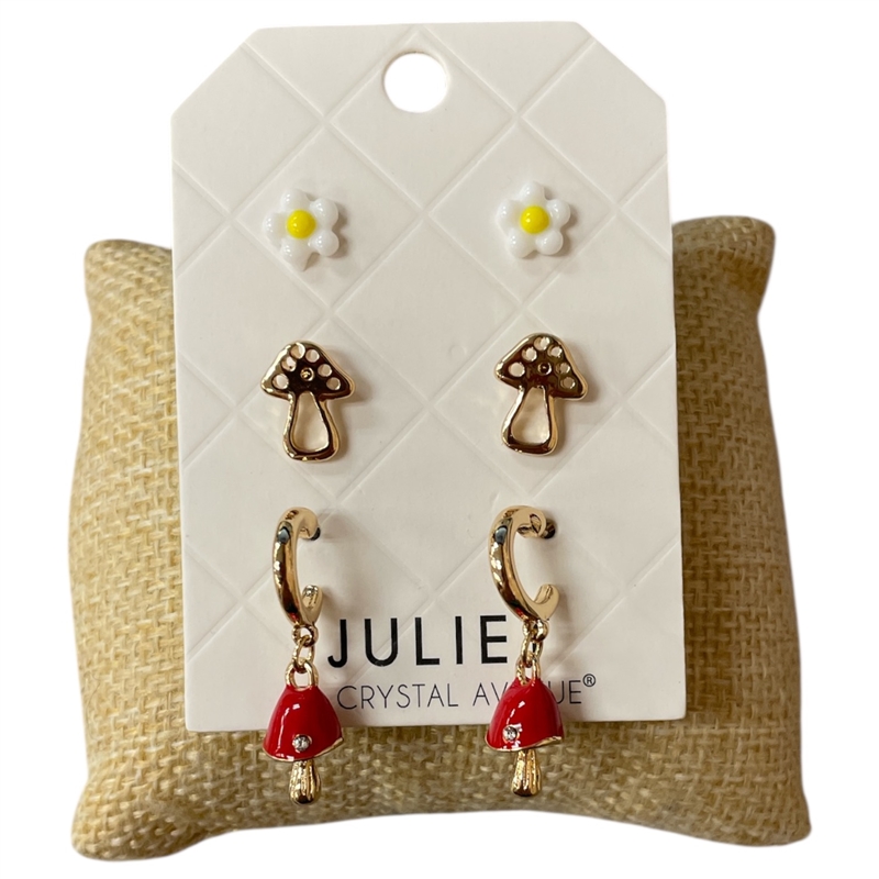 28888 SMALL MUSHROOMS 3PC SET STUD EARRINGS