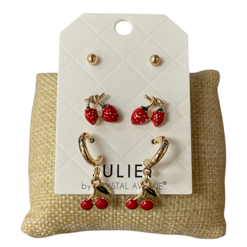 28889  STRAWBERRY & CHERRY 3PC SET EARRINGS