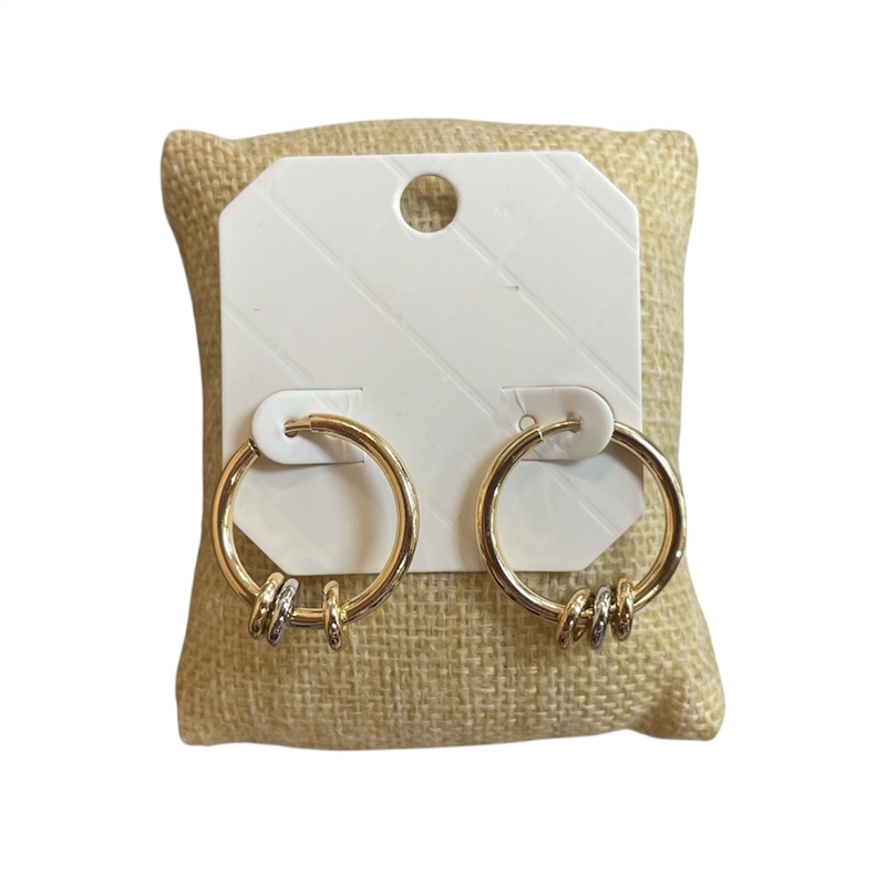 28919 TWO TONE BEADED SMALL HOOP EARRINGS