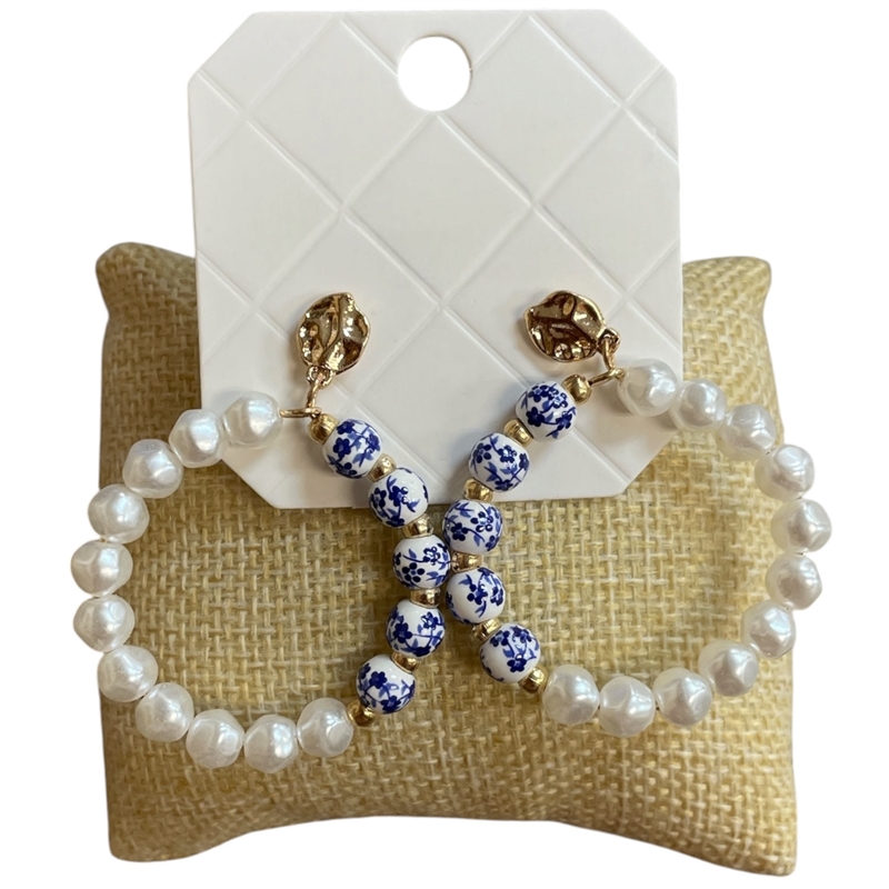 28970 CERAMIC & PEARL HOOP EARRINGS