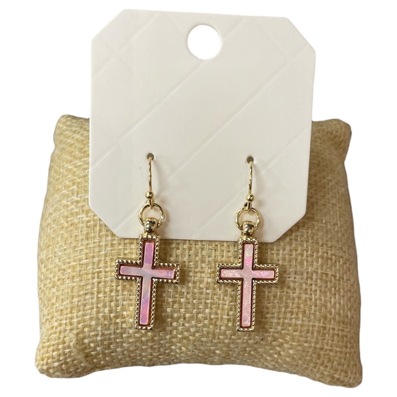 29021 PINK AB CROSS EARRINGS