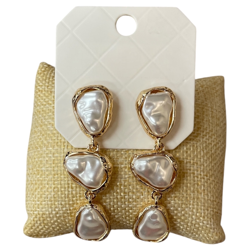 29040 GOLD HAMMERED DRUZY PEARL DANGLE EARRINGS