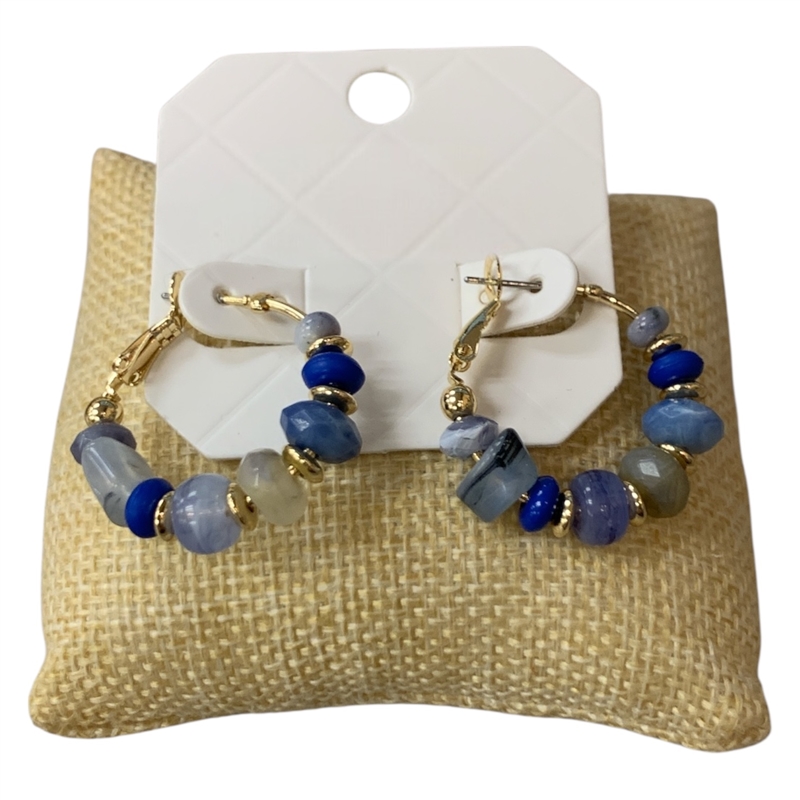 29074 ACRYLIC MULTI BEADED SMALL GOLD HOOP EARRINGS