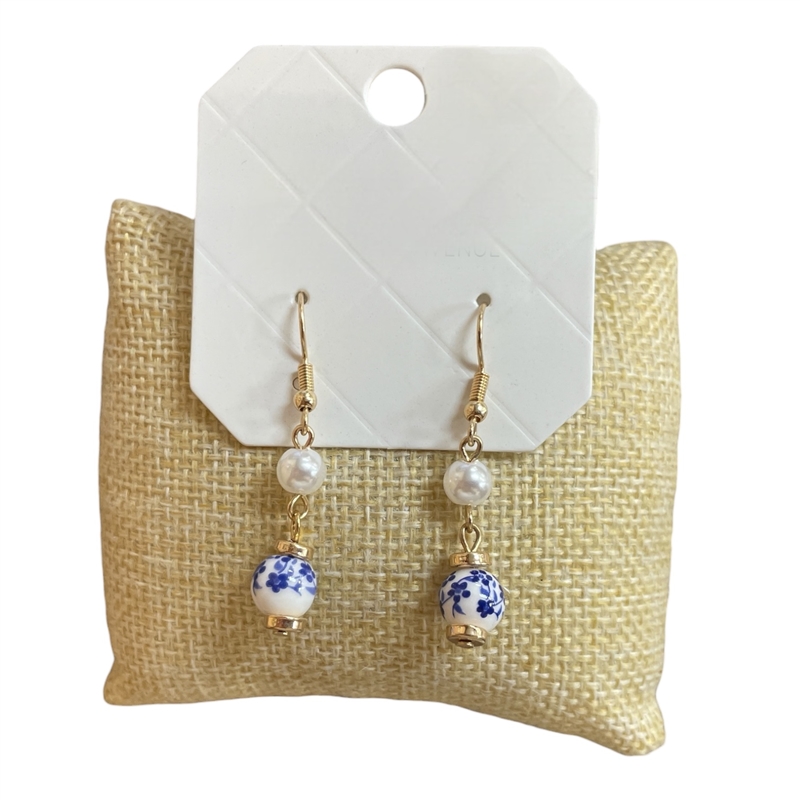 29076 PEARL & FLORAL BEAD DANGLE EARRING