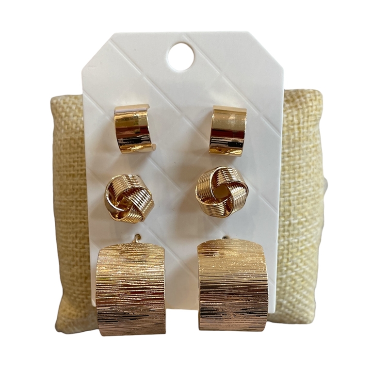 29097 GOLD STUD AND HOOP 3 PAIR EARRINGS SET