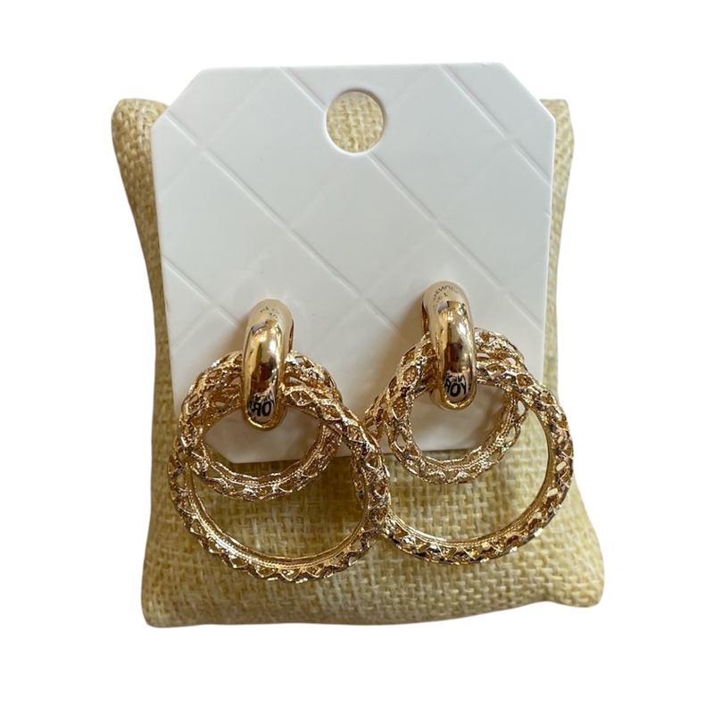 29103 GOLD FILIGREE LINKED DOUBLE CIRCLE LARGE STUD EARRINGS