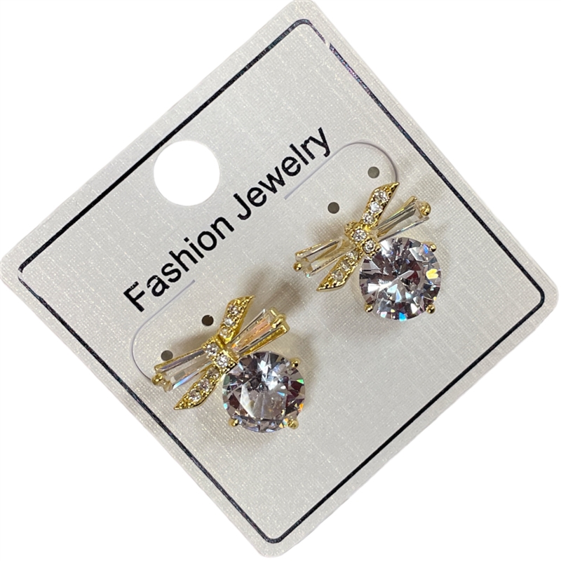 295DF DRAGONFLY WITH CRYSTAL STONE EARRINGS