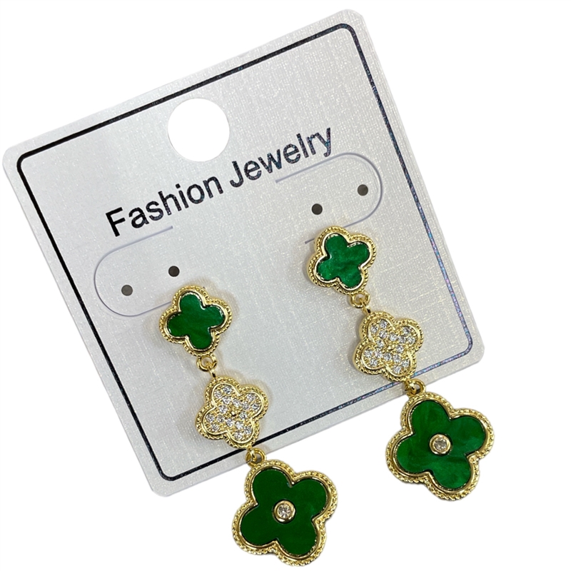 295FGC  GOLD GREEN CLOVER EARRINGS