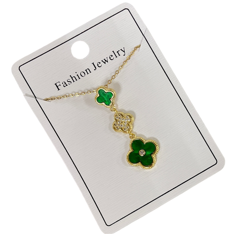 295FNB  GOLD GREEN CLOVER SHORT NECKLACE