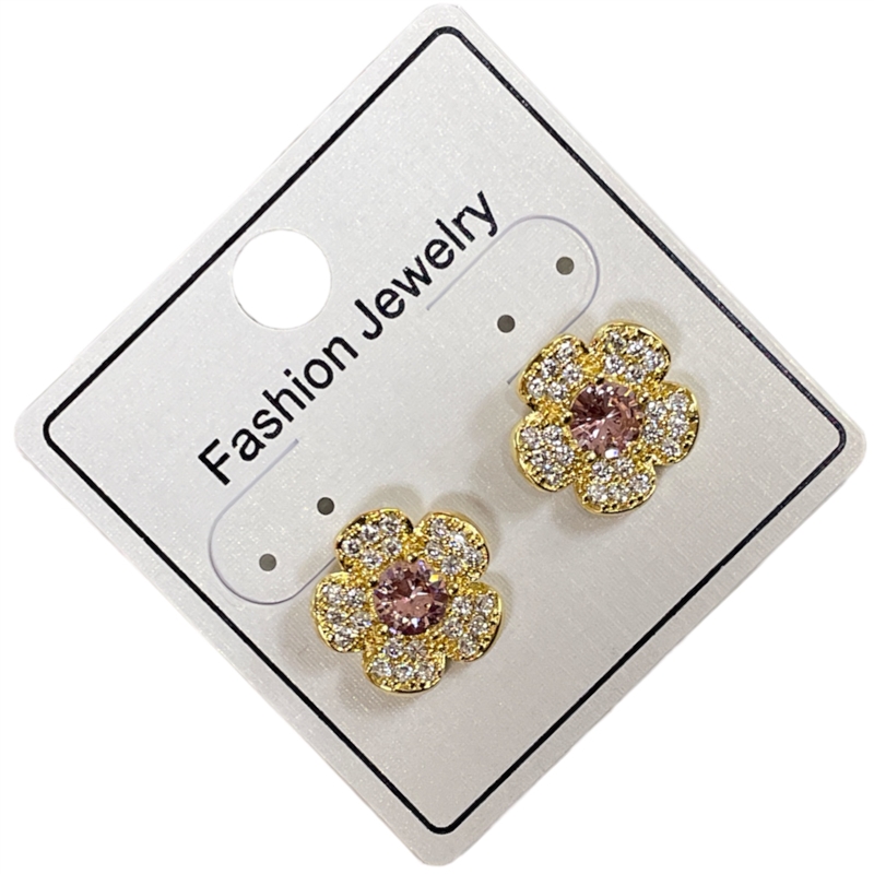 295FP RHINESTONE FLOWER PINK STONE IN CENTER EARRINGS