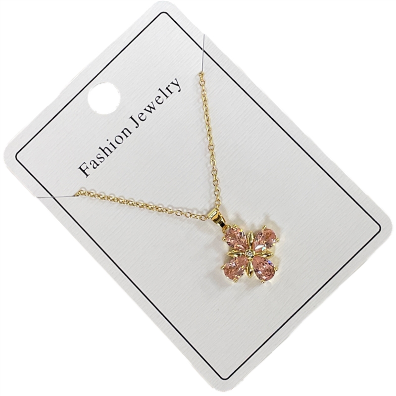 295FWS SMALL PINK FLOWER SHORT NECKLACE