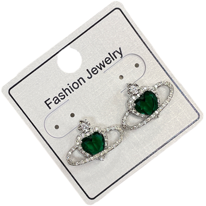295HG  GREEN HEART RHINESTONE EARRINGS
