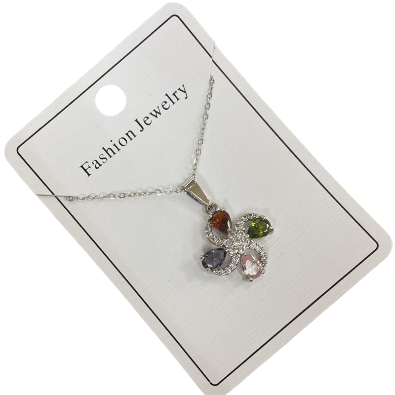 295LM  SILVER MULTI RHINESTONE FLOWER NECKLACE