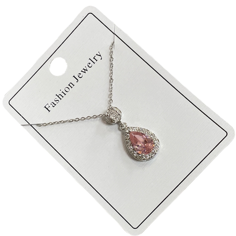 295PSN  PINK SILVER TEARDROP NECKLACE