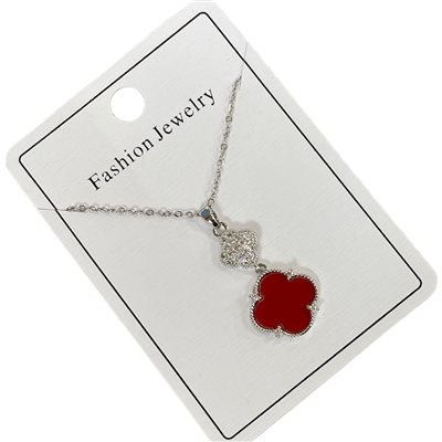 295RDG  SILVER RED CLOVER NECKLACE