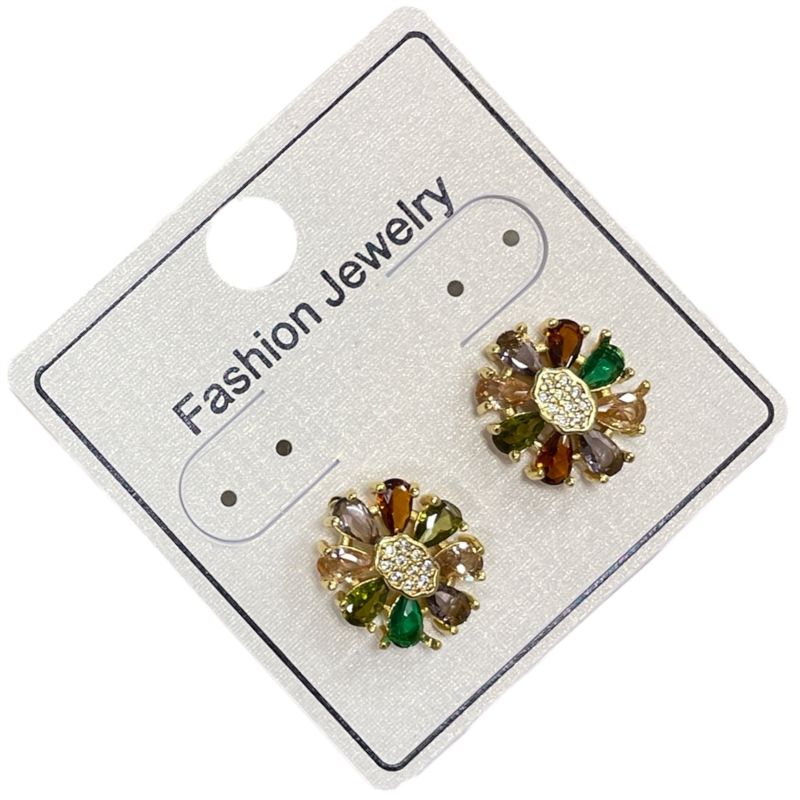 295RM GOLD MULTI RHINESTONES FLOWER EARRINGS