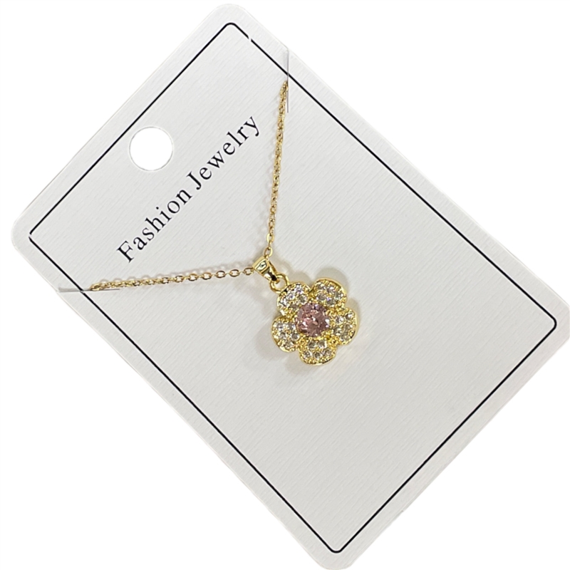 295RP  FLOWER PINK STONE IN CENTER NECKLACE