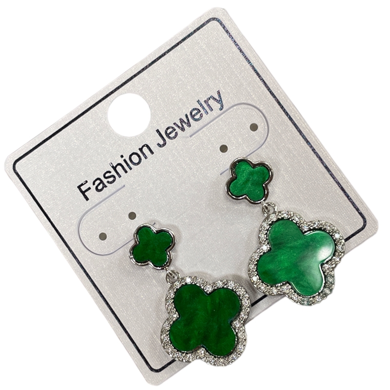 295SEN SILVER  GREEN CLOVER EARRINGS