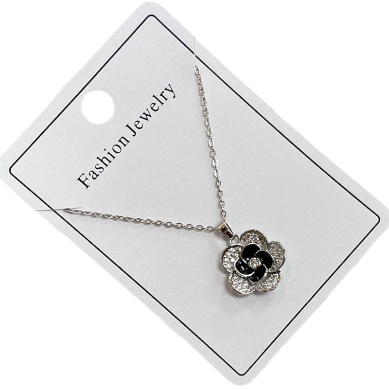 295SNW  SILVER BLACK FLOWER NECKLACE