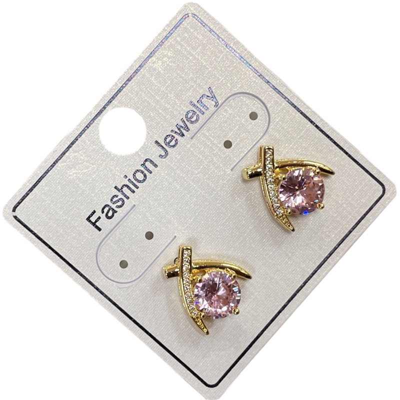 295SPK   GOLD PINK CRYSTAL STONE EARRINGS