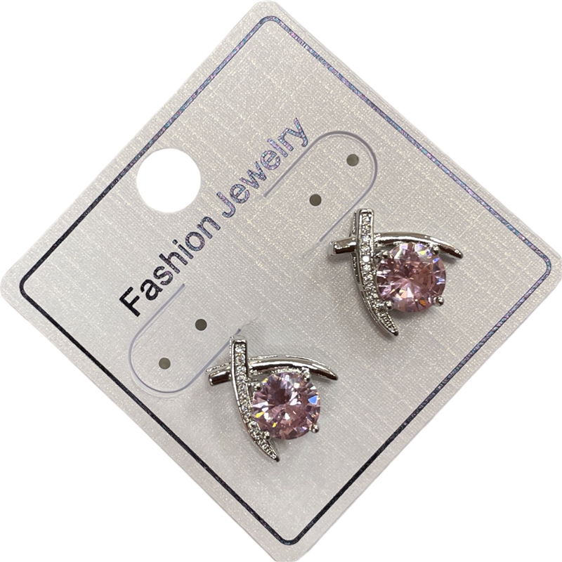 295SPO   SILVER PINK CRYSTAL STONE EARRINGS