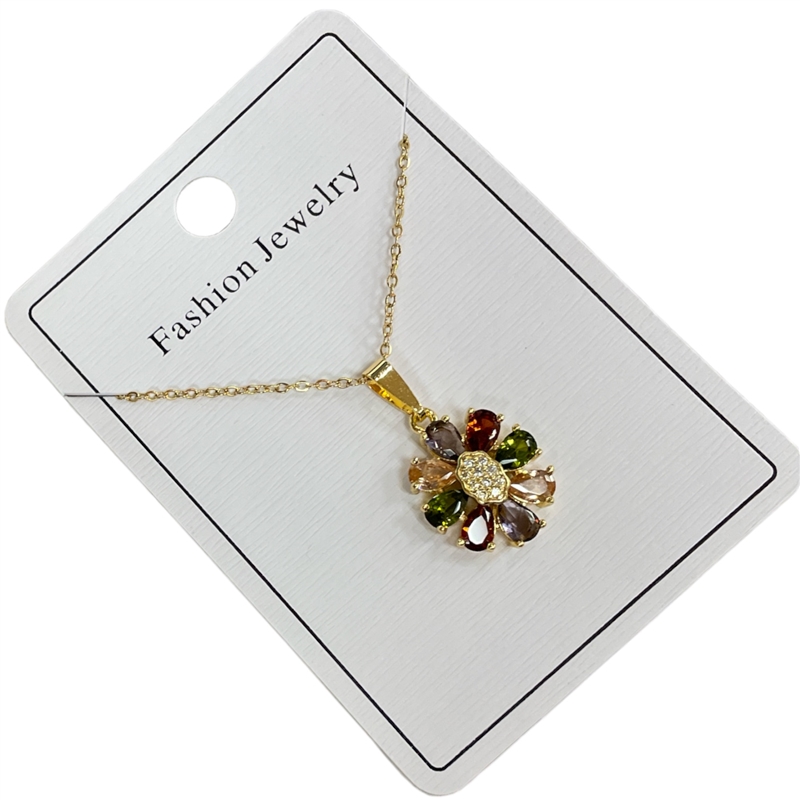 295W GOLD MULTI RHINESTONES FLOWER NECKLACE