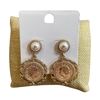 2NDE1083 PEARL MATTE GOLD COIN DROP POST EARRINGS