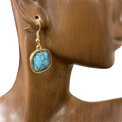 300TQ  SQUARE TURQUOISE STONE EARRINGS