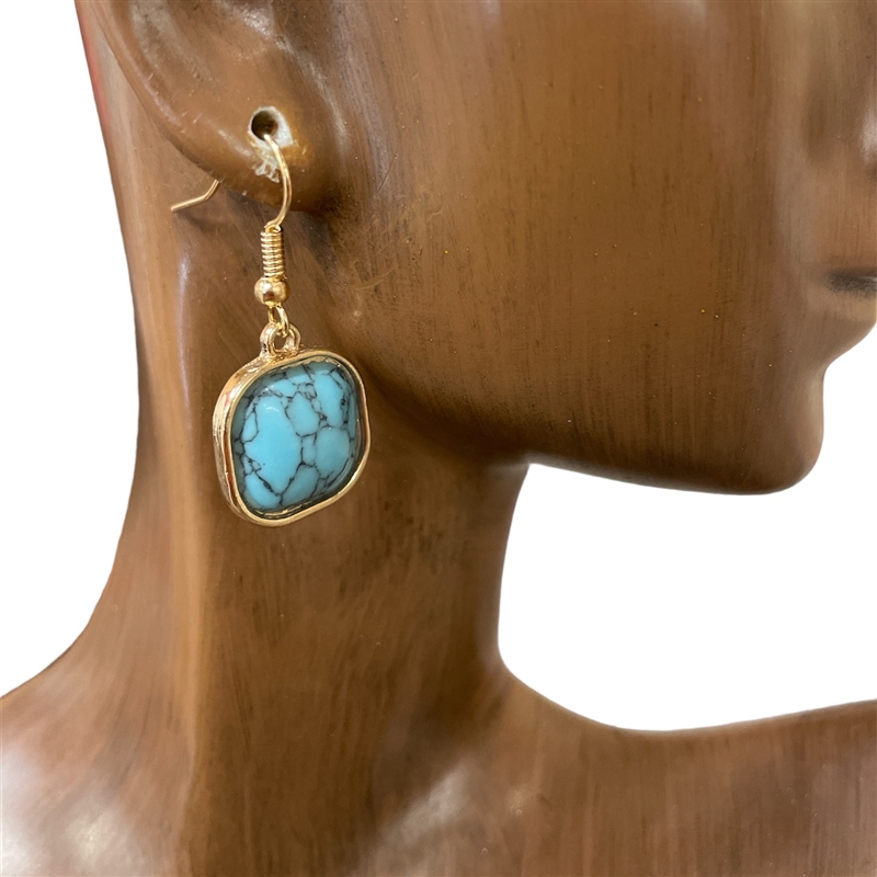 300TQ  SQUARE TURQUOISE STONE EARRINGS